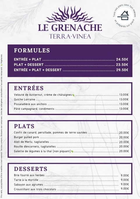 Carte restaurant 2026